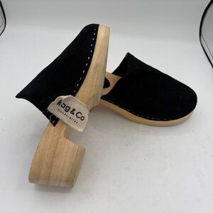 New Rag And Co Darcie Suede Clogs Wooden Heel Black Size 9 Boho Chic Indie Fall